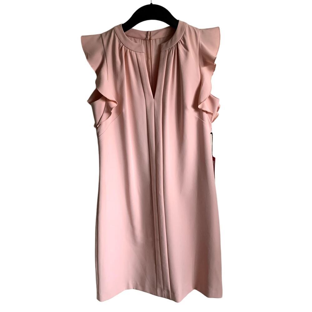 Vince Camuto Laguna Pink Ruffle Crepe Shift Dress Size 8 Bridal Graduation Party - Picture 2 of 10